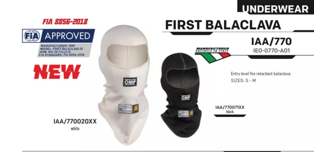 OMP First Balaclava Fireproof Entry Level Motorsport Race Rally FIA Approved 3