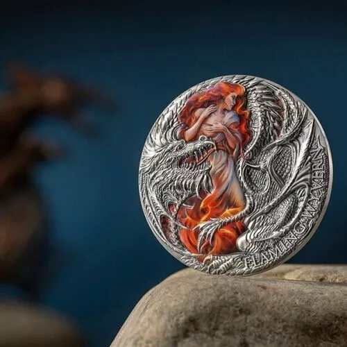 Cameroon 2023 - Flaming Wyvern The Dragonology 2 oz Silver 2000 Francs CFA