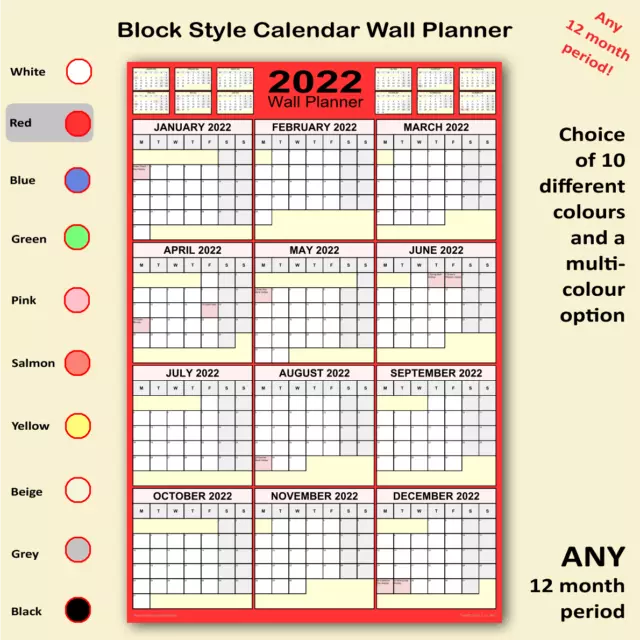 Custom wall planner block calendar style portrait ANY dates 3 sizes [Type FP]