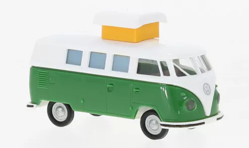 Brekina 31617 - 1/87 VW T1b Camper, Blanc/Vert , Avec Toit de Moyeu, 1960 - Neuf