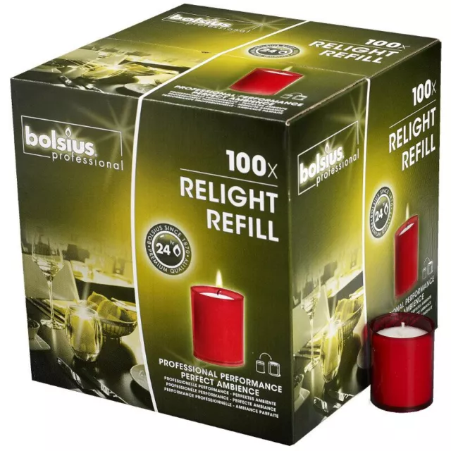 100 Stück Bolsius Relight Refill Nachfüller Kerzen 64x52mm 24h Acryl Cup -rot