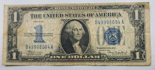 1934 $1 Silver Certificate Funny Back Note Blue Seal 094