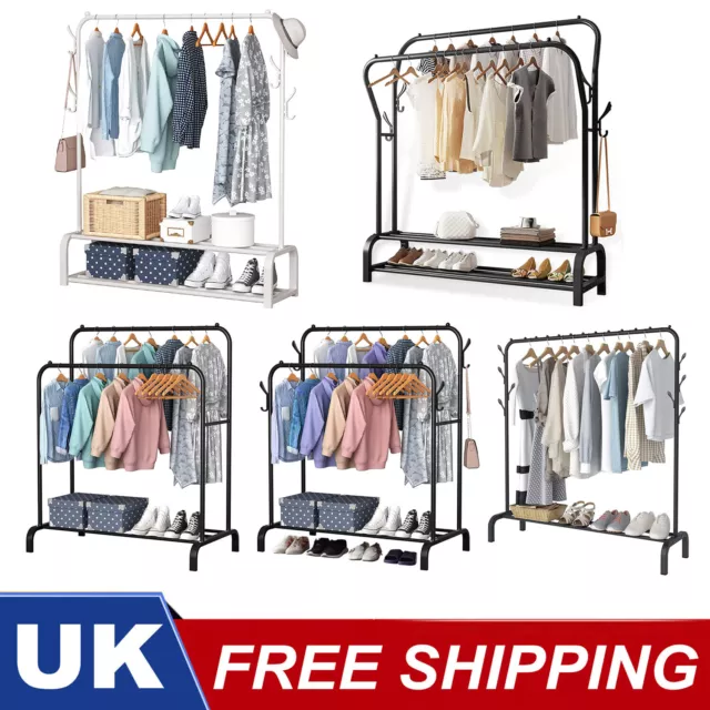 Heavy Duty Double Clothes Rail Hanging Rack Garment Display Stand Storage Shelf+