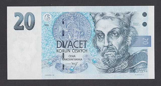 🔴CZECH REPUBLIC  20 Korun 1994 UNC  P10b Security filament at left center🔴RARE