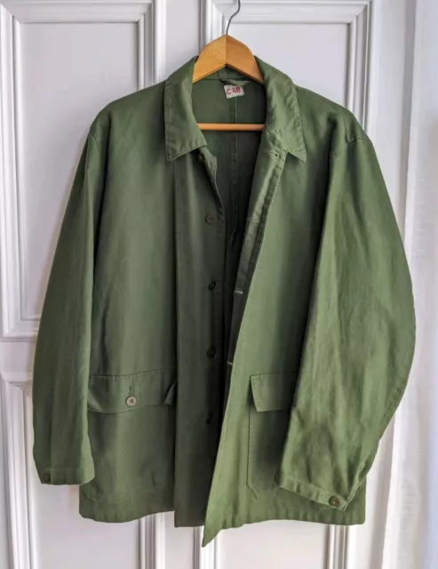 Vintage Green Cotton Twill Chore Jacket Shirt C48 Pit To Pit 25 inches Mens L/XL