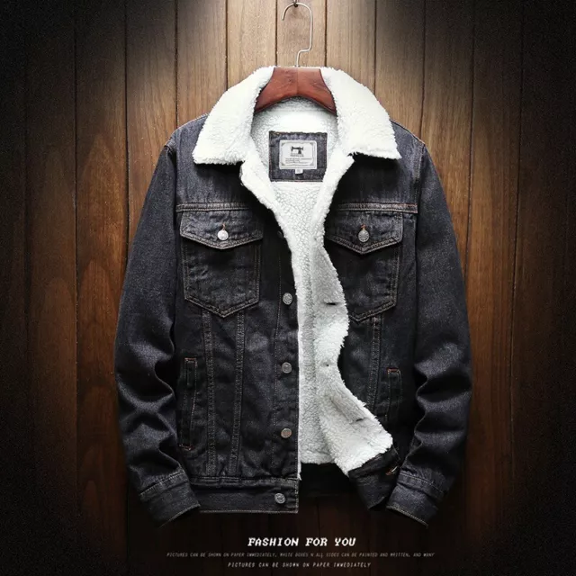 Winter Fleece Lined Warm Coat Trucker Denim/Jean Fur Collar Jacket Overcoat