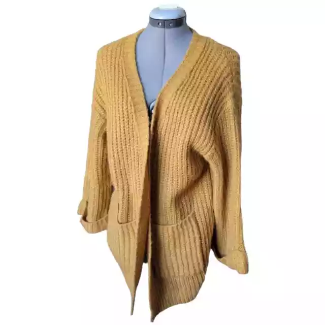 She + Sky Chunky Knit Cardigan Sweater Pockets One Size Mustard Yellow