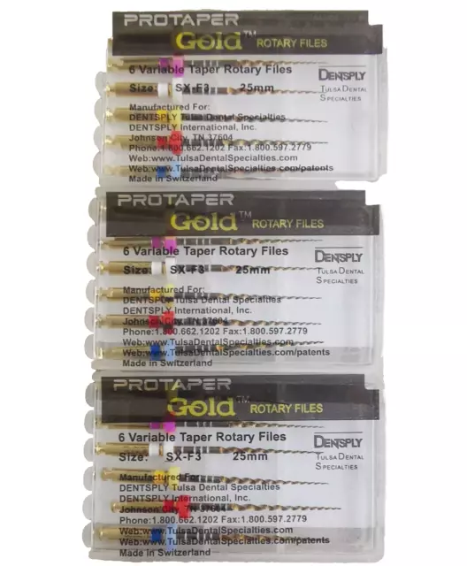 3 x Dentsply ProTaper Gold Files Assorted SX-F3 25mm