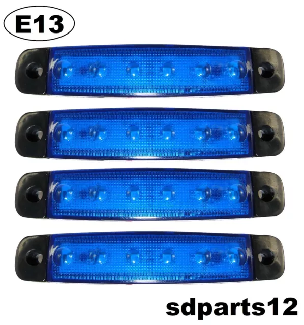 4 X 24V Bleu 6 Led Feux De Gabarit Lateral Tuning Camions Poids Lourd Remorques