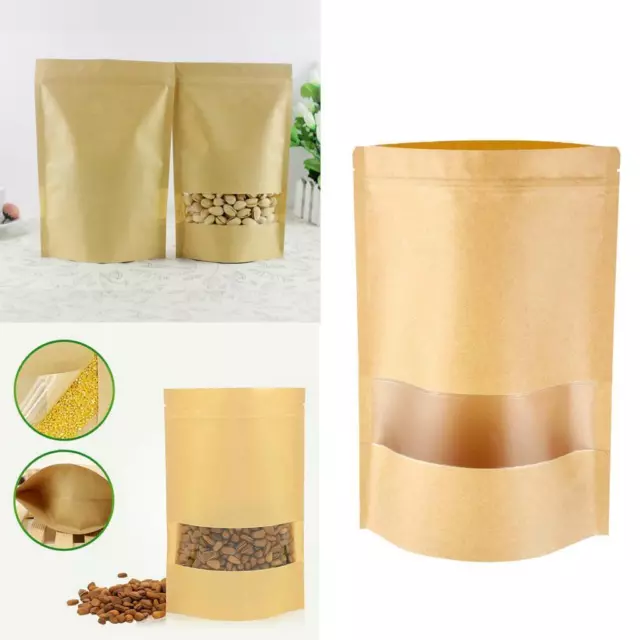 Set of 50 Kraft Paper Bag with Clear Window Empty for Storage Self Sealing