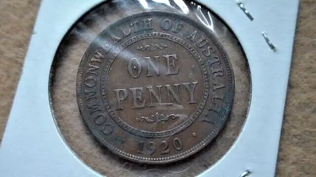 1920 Australia One Penny Bronze Coin NO DOTS VARIETY KM# 23 George V 2