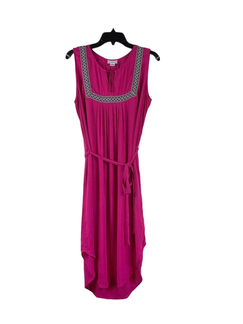 Liz Claiborne Women's Fuschia Sleeveless Sheer Belted BOHO Dress Size Medium Liz Claiborne Women's Fuschia Sleeveless Sheer Belted BOHO Dress Size Medium