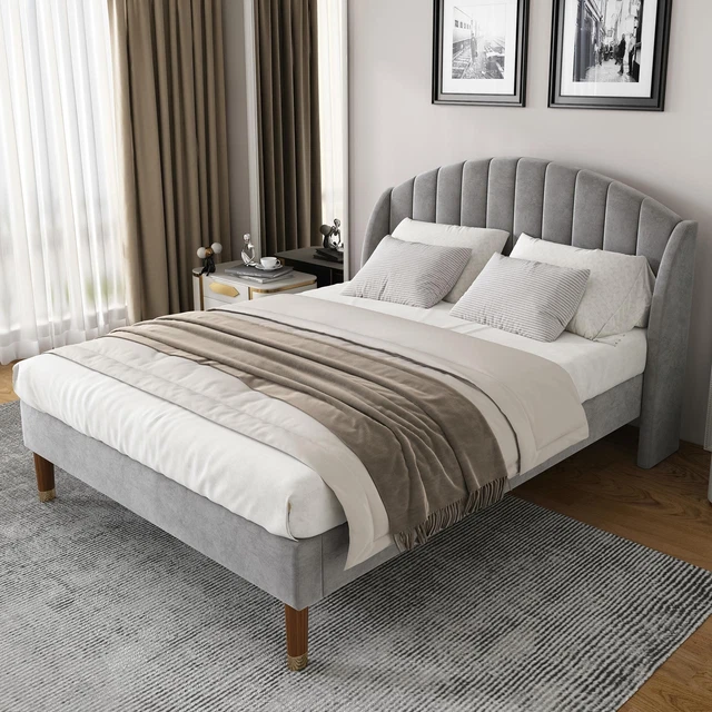 KING SIZE UPHOLSTERED Bed with Slatted Frame Velvet Grey Youth Bed