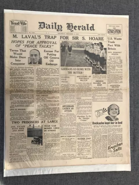 Daily Herald Deutsche Salut Tottenham 5. Dezember 1935 Originalzeitung