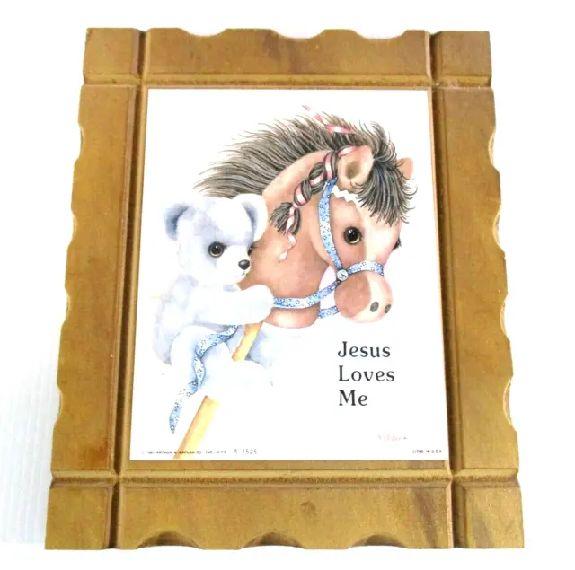 Wooden Religious Plaque Jesus Loves Me 1985 Arthur A Kaplan USA Wall Hung