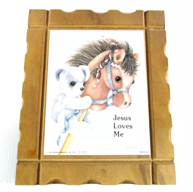 Wooden Religious Plaque Jesus Loves Me 1985 Arthur A Kaplan USA Wall Hung