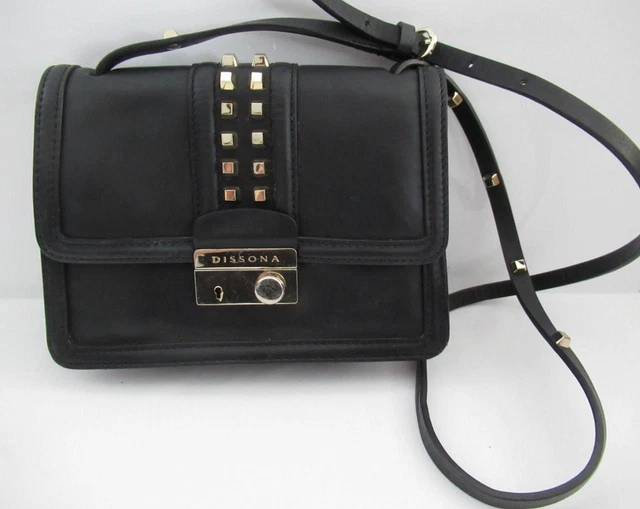 Dissona Italy Large Black Leather Handbag Satchel Boho Zip 