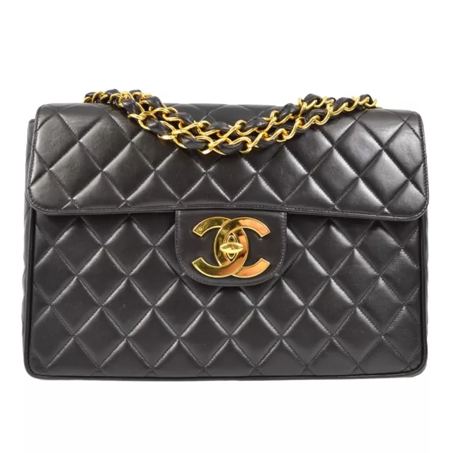 Chanel Black Lambskin Jumbo Classic Flap Bag 123086
