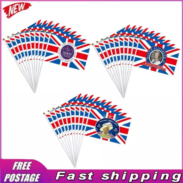 Small Flag - 10 Pack Queens 2022 Platinum Jubilee Handheld Stick Flag