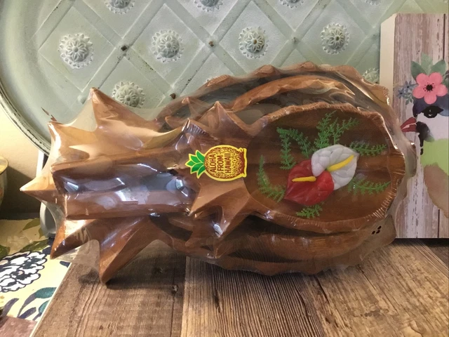 Dole New Wood Salad Bowl Pineapple Hawaii salad Set Mid Century Mod Gift 7 Pcs