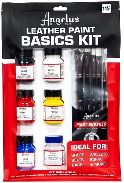 Kit de cuero Angelus Basics 5 pinturas y 6 pinceles para reparación o personalización