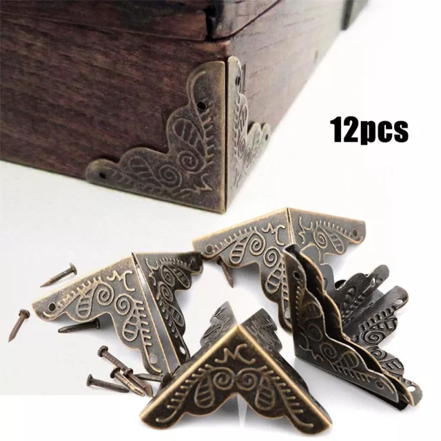 12Pcs Box Case Edge Guard Protectors Wood Chest Desk Corner Brackets Decorative