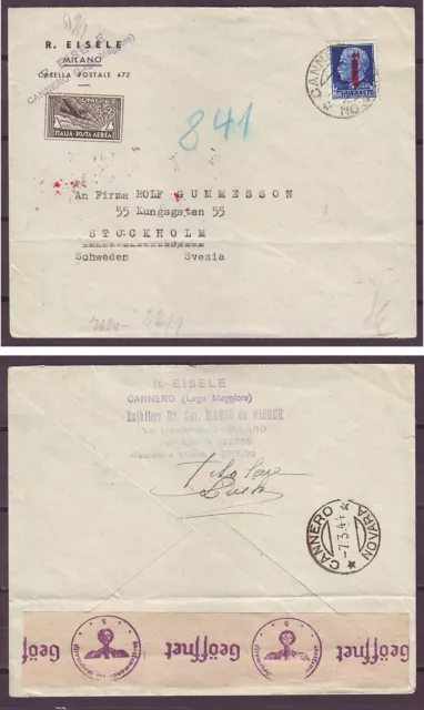 q7577/ Italy Cannero Censor Cover t/Sweden 1944