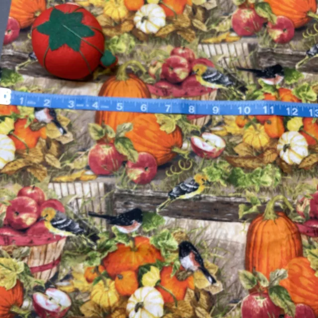 Fall Apple Pumpkins & Birds Harvest Print Cotton Fabric - FQ Or Continuous Cut