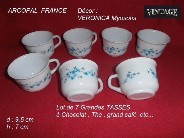 Lot de 6 tasses à café Arcopal Veronica motif myosotis bleus | My