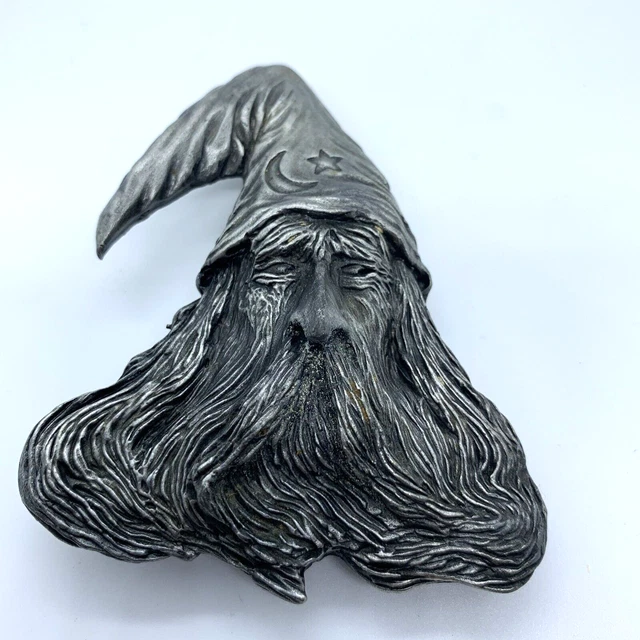 Vintage Merlin The Wizard Pewter Belt Buckle Bergamot Brass Works USA 3D 1979