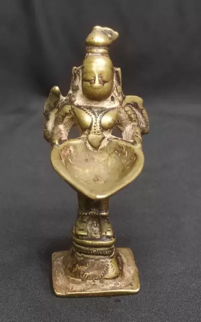 Antique Brass Indian Traditional Hindu Ritual Deeplakshmi Lamp