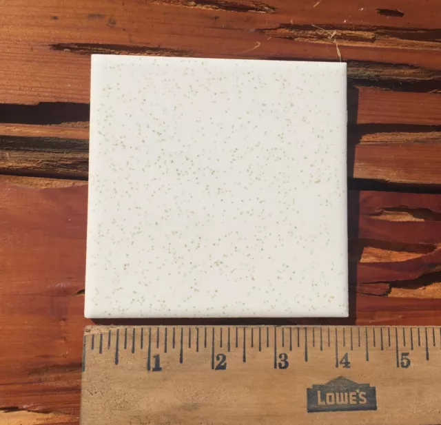 1 ea Vintage Ceramic Wall Tile 4 1/4" White Gold Speckle Reclaimed Glossy 4x4