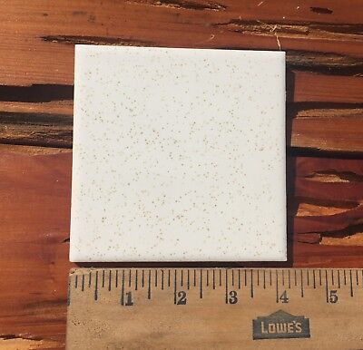 Lot of 5 Vintage Ceramic Wall Tiles 4 1/4" White Gold Speckle Reclaimed Glossy