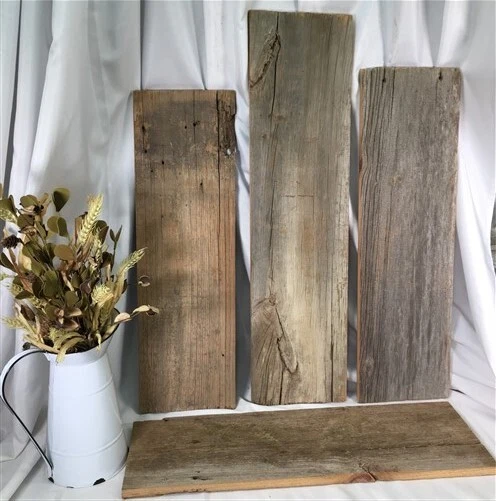 4 Barn Wood Hardwood Pine Planks, Wall Siding Panels, Weathered Rustic Lumber b,