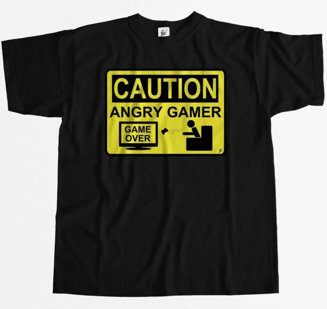 Caution Angry Gamer - Warning Sign Game Over Lost Mens T-Shirt