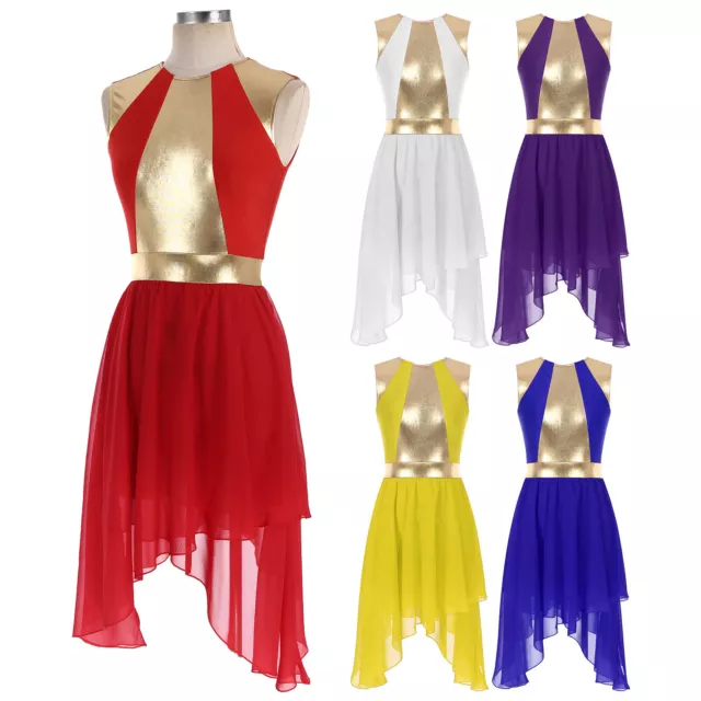 Mujer Lírico Iglesia Baile Vestido Metálico Ropa de baile Escenario Túnica Color Bloque 3