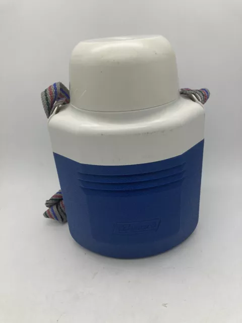 New Vintage Coleman Thermos Canteen #5517 Blue/White Cup Top Flip Top Spout