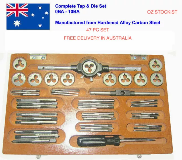 Tap and Die Set 47 Pc BA British Association ( 0 to10 BA ) boxed Carbon Steel