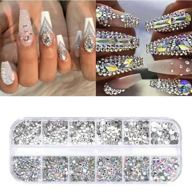 12 cajas/juego de piedras preciosas de diamantes de pedrería de cristal 3D brillo arte en uñas -
