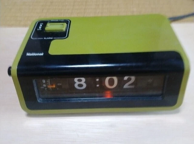 National Flip Clock Alarm TG02 Green Vintage 1970s Tested Retro