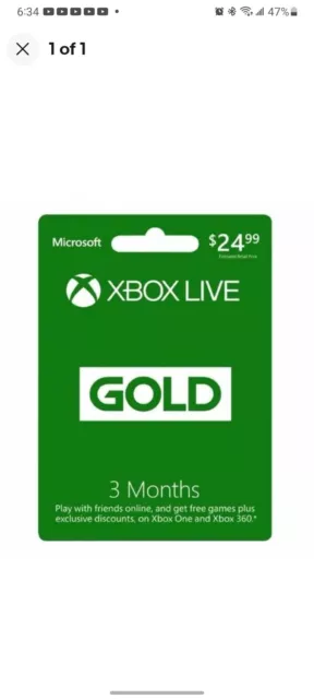 Xbox LIVE 3 Month Game Pass Core Gold Membership for Xbox 360 / XBOX ONE Card