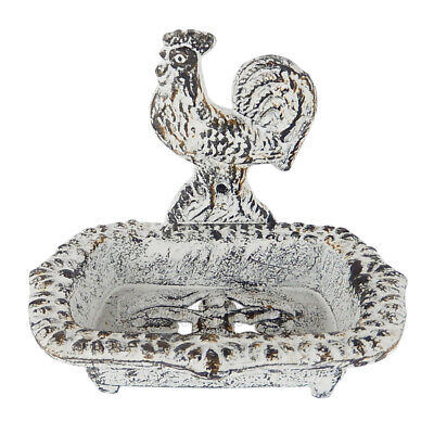 Rooster Soap Dish Cast Iron Country Decor Rustic Off-White Antique Style