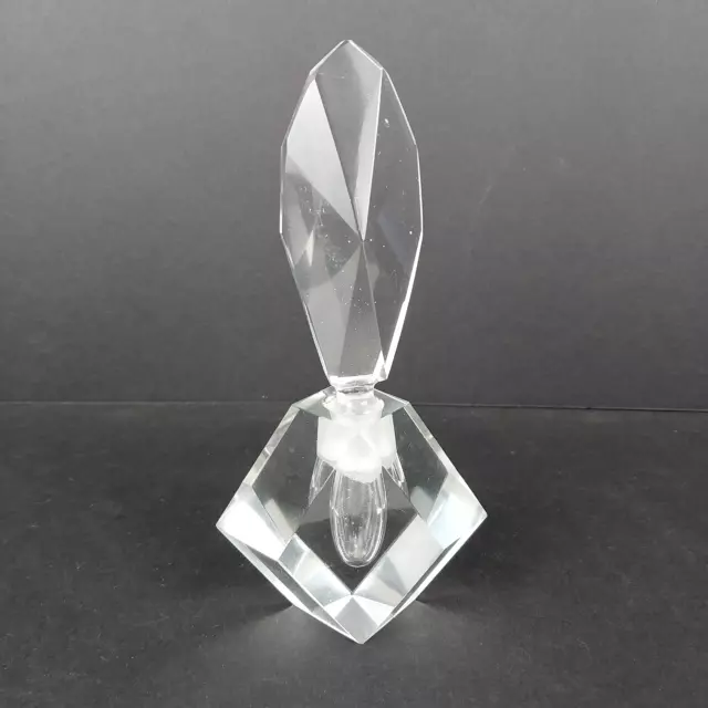 Vintage Hand Cut Art Deco Beveled Glass Crystal Perfume Bottle 6.5" with Stopper