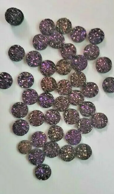 CraftBuddyUS 50pcs12mm Flatback AB Purple/Black Round Resin MoonRock Crystal Gem