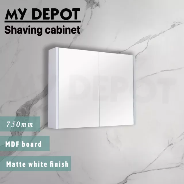 Shaving Cabinet Matte White Mirror Medicine Cabinet Wall Mounted Storage 750mm