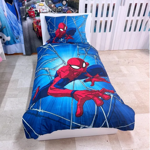 Spiderman Blu Set 2 pezzi Letto Singolo Copripiumino Federa Cotone Reversibile