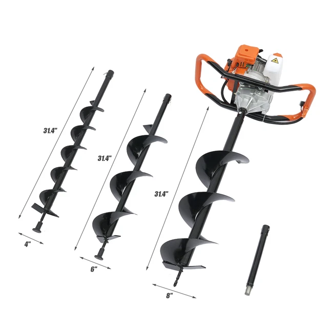 52CC Auger Post Hole Gas Powered Earth Digger Fence Ground 4",6",8" Bits 2.4HP