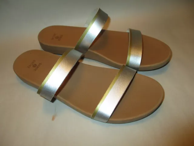 Shade & Shore Womens size 9 Sliver/Gold Stripe Contour Insole Slide Sandals