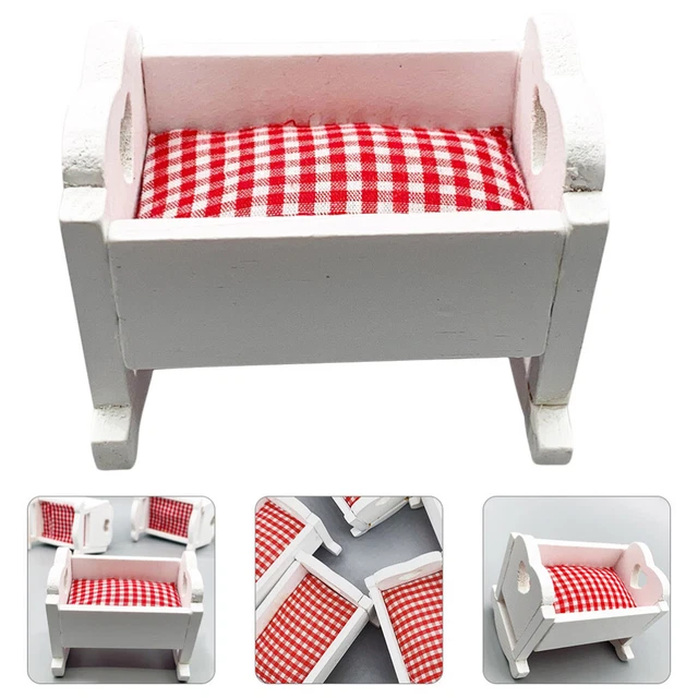 Berceau Miniature En Bois Pour Maison De Poupée 1:12 - Avec Tiroir Et Coussins - Accessoire Déco