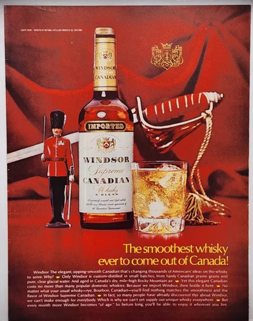 1972 Windsor Supreme Canadian Whiskey Mountie Guard Vintage Color Print Ad